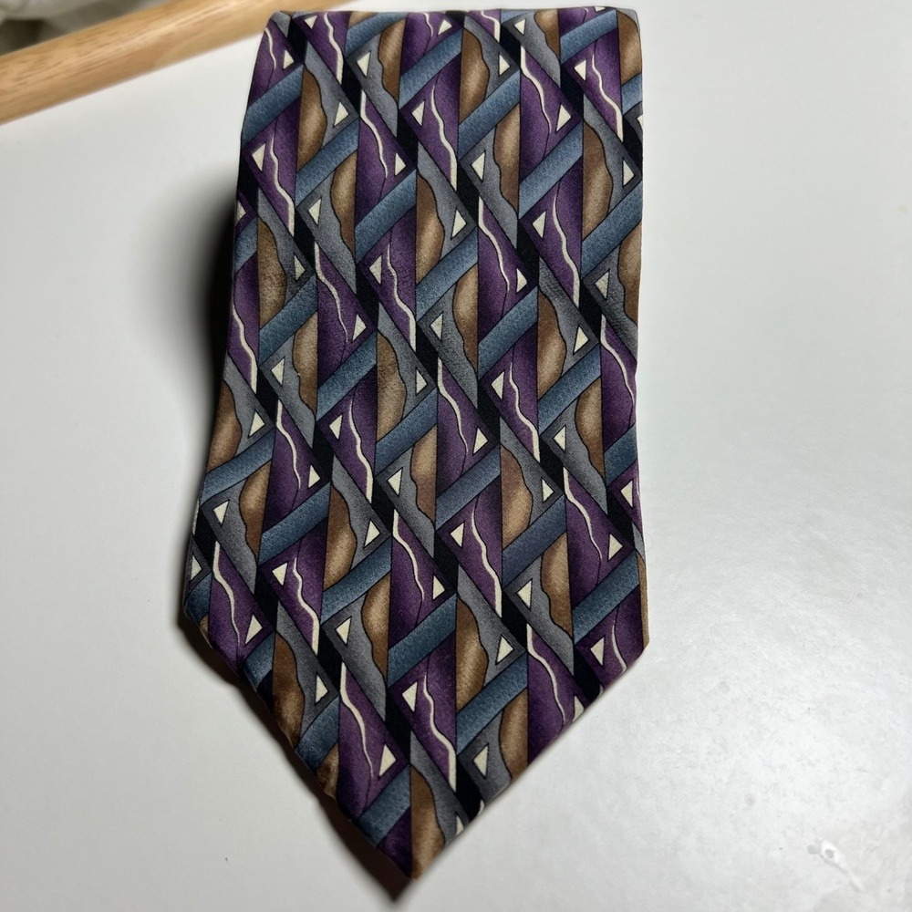 Stonehenge Mens Necktie Cocktail Collection Silk Geometric Purple Blue OS